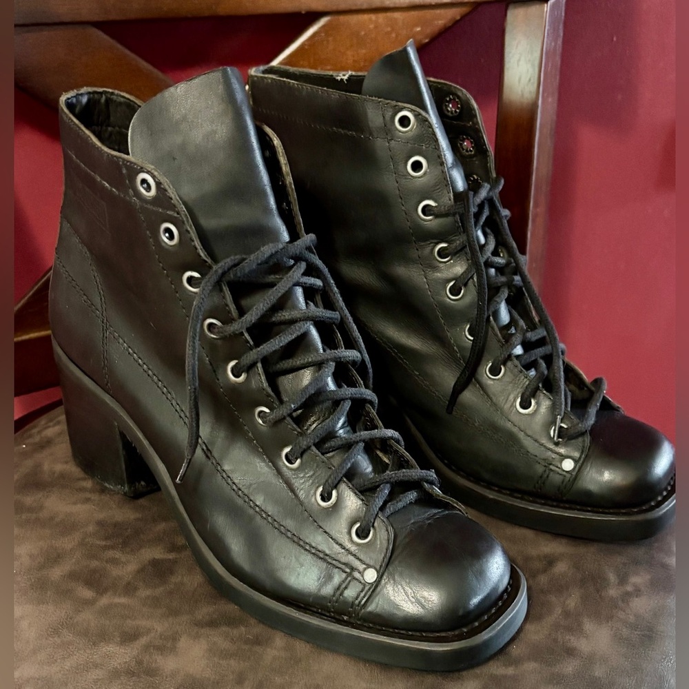 Durango Black Ankle Boots Lace Up Platform Leather Women size 10